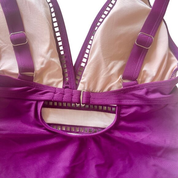 CUPSHE Purple V-Neck Cut-Out Pattern Tankini Adjustable Straps Hook Back Size Sm - Picture 12 of 16